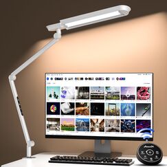 AmazLit Schreibtischlampe, LED Schreibtischlampe 1100 Lumen mit Klemme Schwenkarm-Architektenlampe 18W Hohe Helligkeit Keine Blendung Augenschutz Bürolampe Mehrfachbeleuchtung/Funktion, Weiß