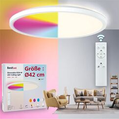 BestLuz LED Deckenleuchte LED Panel Deckenlampe Ø 42cm 24W RGBW + Neutralweiß 4000K mit Backlight-Effekt Fernbedienung für Badezimmer Schlafzimmer Wohnzimmer Küche, Ultra Dünn