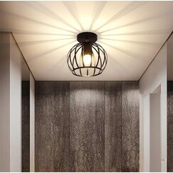 Goeco Deckenleuchte Vintage, Industrial Pendelleuchte Metall in Käfigform, Retro Deckenlampe E27 Hängelampe Lampenschirm für Korridor, Balkon und Speisesaal, Ø 20cm, Schwarz