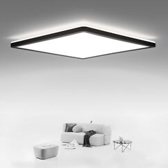 Epochglo LED Deckenleuchte Flach, Ultra Dünn, IP54 Wasserdicht Deckenlampe Panel für Badezimmer, Flur, Keller, Küche – 15 W, 1800 lm, 4000 K, Schwarzes, Eckig, 22 cm