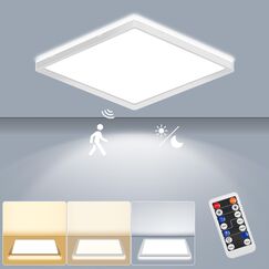 LEZOE LED Deckenleuchte mit Bewegungsmelder, 18W 1800LM Radar Deckenlampe Dimmbar, Warmweiß/Neutralweiß/Kaltweiß IP54 Sensorlampe Für Badezimmer, Garage, Treppen, Keller, Flur, Balkon, Diele 22x2.5cm