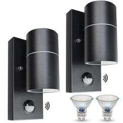 Wondlumi Aussenlampe mit Bewegungsmelder Set GU10 LED Wandlampe Anthrazit IP44 Aussenleuchten 230V inkl.2x5W Warmweiß Glühbirne
