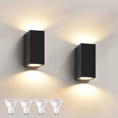 2 Stück Wandleuchte Aussen Innen, IP65 Wasserdichte 10W Warmweiß 3000K Aluminium Eckig Außen Wandlampe Außenlampe mit GU10 Glühbirnen Außenleuchte für Garten Front Badezimmer Veranda Garage, Schwarz