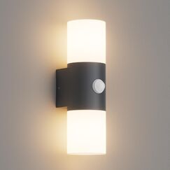 Klighten Wandleuchten E27 Außen/Innen 2 flammig, Up and Down Außenlampe, Anthrazit Außenleuchte mit Bewegungsmelder, IP54 Aussenlampe, Aluminium Wandlampe für Eingang Terrass, ohne Leuchtmittel