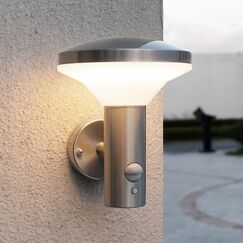 NBHANYUAN Lighting LED Aussenleuchte mit Bewegungsmelder,4 Lichtmodi,SUS316 Edelstahl Aussenwandleuchte, IP54 Aussenlampe für Haus Balkon 3000K Warmweiß Licht, Silber 9W 220-240V