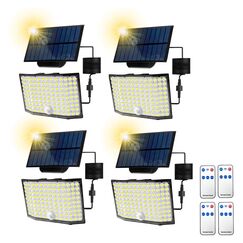 ZEEQII 4 Stück Solarlampen für Außen,122 LED Solarleuchten mit Bewegungsmelder 3 Modi,180°Beleuchtungswinkel Solarstrahler für Außen Fernbedienung,Solar Wandleuchte für Garten mit 5m Kabel