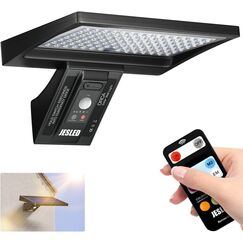 JESLED Solarlampen für Außen mit Bewegungsmelder, 5200 mAh Solarleuchten für Außen 104 LED Solar Lampe Outdoor Ideal für Terrasse, Veranda, Garage, Hof, Straßen, IP65 Wasserdicht