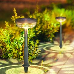 Becomlight LED Solarlampen für Außen Garten: 2-Stück Warmweiß & Farbwechsel Solar Gartenleuchten mit Erdspieß - IP67 Wetterfest Solarleuchten für Draußen Gartendeko Beleuchtung
