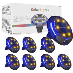 Ansody 8 Stück Solar Bodenleuchte Aussen 10 LEDS Solarlampen für Außen Garten IP65 Wasserdicht Upgrade Warmweiß+Blau Solar Gartenleuchte für Gärten, Innenhöfe, Rasenflächen, Terrassen, Schwarz