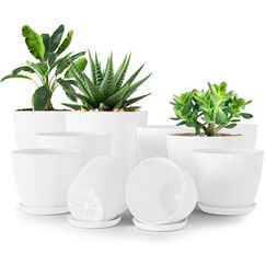 Utopia Home 10er-Pack Blumentopf 18/17/15/13/12 cm Übertopf mit Untertasse Für Küche, Balkon Blumentöpfe mit Untertasse Gartenpflanzen Sukkulenten, für Zimmerpflanzen Weiß.