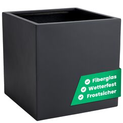 VIVANNO Pflanzkübel Fiberglas Block Frostsicher - 50x50x50 cm - Anthrazit Matt - Blumenkübel Quadratisch für Draußen und Drinnen