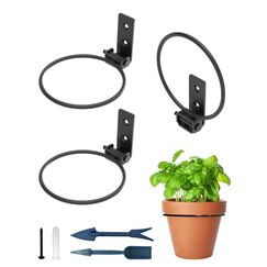 NACETURE Pflanzenaufhänger für den Innen- und Außenbereich, Ringhalter, 3er-Set – Wandhaken, Metall, Pflanzenständer, 10,2 cm, Pflanzgefäße – schwarzes Blumentopf-Ring-Set (10,2 cm, 3er-Pack)