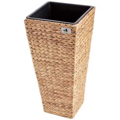 GARTENFREUDE Pflanzkübel Pflanzgefäße Blumenkübel Blumentopf für Blumen etc. mit Wasserhyazinthe 28 x 28 x 60 cm, inkl. wasserdichtem Kunststoffeinsatz, naturfarben, Beige