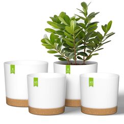 ZMTECH 16,5 und 20,3 cm Blumentopf, 4 Stück selbstwässernder Kunststoff-Pflanztopf mit Untersetzern, Tabletts und Drainageloch, moderner dekorativer Blumentopf, Pflanzbehälter für drinnen und draußen,