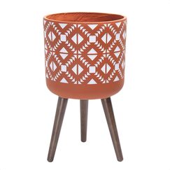 D'vine, Dev, Pflanztopf mit Ständer, Mid-century modern, hoher Blumentopf mit Beinen für Zimmerpflanzen, groß, Keramik, rot, Terrakotta/weiß, 30,5 cm, Dev 88-G-C-5