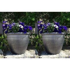 SG Traders 2 x großer runder Blumentopf aus Kunststoff, Gartendekoration, antikes Silber, 36 cm, Blumentöpfe für den Außenbereich, mit Drainagelöchern
