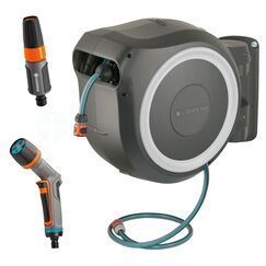 Gardena Wand-Schlauchbox RollUp L (weiß) 30 m exklusiv für Amazon: Schwenkbare Schlauchbox, integrierte Schlauchführung, inkl. 30 m Gardena Qualitätsschlauch, Reinigungsspritze und Brause (18627-38)