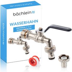 Bächlein Universal Wasserhahn für den Garten [anthrazit] inkl. 2 Schlauchanschlüssen - edler Kugelhahn mit 1/2 Zoll Anschluss und 3/4 Zoll Adapter, Auslaufhahn aussen