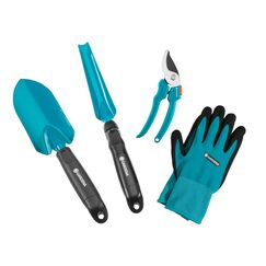 Gardena Grundausstattung Kleingeräte Aktion: 4-teiliges Gartenset für die Gartenpflege, universelle Gartenschere, stabile Blumenkelle, Unkrautstecher, atmungsaktive Gartenhandschuhe 8/M (8965-30)