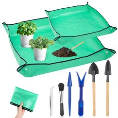 Pflanzen-Umtopfmatte für Garten, 2 Stück, wasserdichte Blumenmatte, faltbare Pflanzenmatte, Blumentablett mit 6 Mini-Gartenwerkzeug-Set für Pflanzenliebhaber, Gartenarbeit