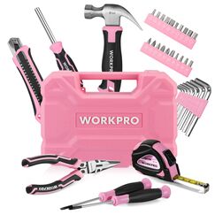 WORKPRO Werkzeugset 35tlg. Rosa Werkzeugsatz, Werkzeugkoffer bestückt, tägliche Werkzeuge, mit Schraubendreher, Zange, Maßband, Innensechskantschlüssel für Heimbedarf, Geschenk für DIY-Anfänger