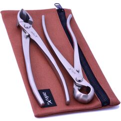 Werkzeugsets für Bonsai 210 mm aus Edelstahl - Knospenzange, Konkavzange mit geradem Schnitt und Etui aus gewachstem Leinentuch