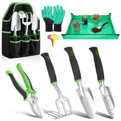 Housolution Gartengeräte Set, 8 PCS Gartenarbeit-Handwerkzeug-Set, Robust Aluminiumlegierung Gartenarbeit Zubehör mit Gummi Storage Tote Bag, Grün