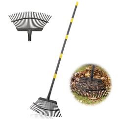 Laubbesen für Gartenarbeit – 45.7 cm breiter Gartenrechen für Blätter, 25 Zinken, Hofrechen für Rasenflächen, robust, 91.4–198.1 cm, Gras, abnehmbar für Camping