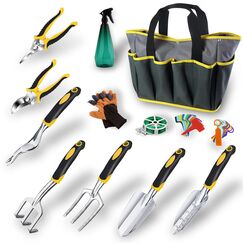 MKYRLX Gartenwerkzeug Set 32-teilig, ergonomische Gummigriffe mit Mehreren Köpfen, strapazierfähige Aufbewahrungstasche, Gartengeräte als Geschenk für Damen und Herren