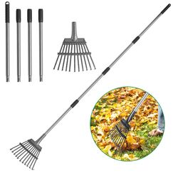 Rechen für Blätter, strapazierfähig, 182 cm lang, erweiterbar, 45,7 cm breit, Gartenrechen mit 25 verstärkten Zinken und Edelstahlgriff für Rasen, Hof, Laubreinigung