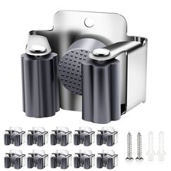 Verdenu Gerätehalter Set, Grau Besenhalterung Wand Gartengerätehalter Besenhalter inkl. Montagematerial für Küche, Zuhause, Badezimmer, Garage, Garten (10 Stück)