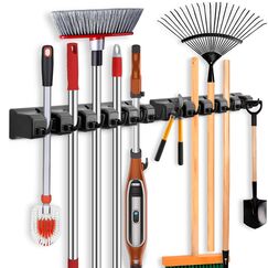 ibell 2 Stück Besenhalterung Wand, Gerätehalter Wandhalterung mit 10 Halter und 12 Haken, Besenhalter Werkzeughalter Gartengerätehalter Organizer für Zuhause Küche Badezimmer Garage Garten