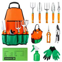 ukoke Garten Werkzeug Set, 12 Stück Aluminium Hand Tool Kit, Garten Leinwand Schürze mit Aufbewahrungsfach, Outdoor Werkzeug, Heavy Duty Gartenarbeiten Set mit ergonomischen Griff, Gartengeräte, für Frauen Herren