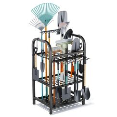 BUTUNITA Gartenwerkzeug-Organizer für Garage, Aufbewahrungsregal für Garage, Schuppen, Outdoor, Hof-Werkzeug-Organizer für bis zu 39 Schaufeln, Rechen, Besen, schwarzes Metall