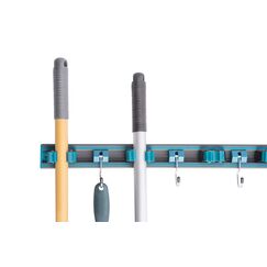 UPP 7-in-1 Gerätehalter 8 tlg. 50x5x5cm | Schienensystem Geräteleiste mit Haken & Klemmen | Wandhalterung für Besen, Mop, Werkzeug & Gartengeräte | Ordnungssystem die Garage, Garten & Werkstatt