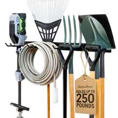 StoreYourBoard BLAT Garagen-Werkzeug-Organizer, Wandhalterung, Garagenorganisation und Aufbewahrung, Schaufel- und Rechenaufhänger, Garten-Hof-Werkzeugregal, Industriestahl, hält 113 kg