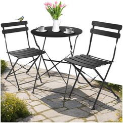 tectake® Gartenmöbel Bistro Set aus Gartentisch mit Stühlen, Balkonmöbel Kleiner Balkon, Klapptisch mit 2X Gartenstuhl, Outdoor Sitzgruppe mit Balkontisch, wetterfest für Garten, Balkon (schwarz)