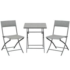 Outsunny Polyrattan Gartenmöbel Set, Outdoor Lounge Balkonmöbel für 2 Personen, 3-teilig Sitzgruppe, 2 Stühle, Tisch, wetterfest Gartenlounge für Garten, Terrasse, Balkon, Grau