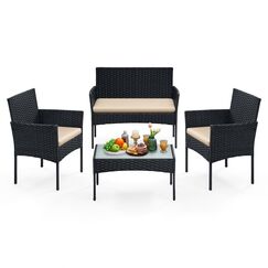 SONGMICS Balkonmöbel, Gartenmöbel-Set, aus PE-Polyrattan, Lounge-Set, Terrassenmöbel, Outdoor, für Terrasse, Balkon, Garten, schwarz-Taupe GGF004B05