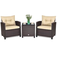 GIANTEX Rattan Gartenmöbel Set, Balkonmöbel Kleiner Balkon, Lounge Gartenmöbel Set, Balkon Möbel für 2 Personen, Gartenlounge Set 2 Sessel & Tisch, 3 tlg. Gartensitzgruppe inkl. Sitz- und Rückenkissen