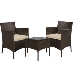 Yaheetech Balkonmöbel Set, Gartenmöbel-Set 3 TLG. inkl. 2 Stühle mit Sitzkissen & Tisch, Terrassenmöbelset Gartensitzgruppe Lounge Set aus PE-Polyrattan für Balkon Terrasse, Braun-Khaki
