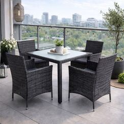 ESTEXO Polyrattan Gartenmöbel Set Sitzgruppe Rattan Gartenset Essgruppe Stuhl Tisch Set Garten Tisch und Stuhl Set 4 Personen Glas Glastisch (Anthrazit-Grau)