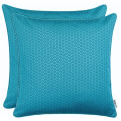 Brandsseller 2er Set Outdoor Kissen 45 x 45 cm – Wetterfeste Zierkissen mit Paspel in Wabenstruktur – Wasserabweisende Gartenkissen & Dekokissen für draußen – Sofakissen für Balkon & Terrasse - Aqua