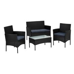 STILISTA® Polyrattan Sitzgruppe 1 Bank + 2 Stühle + 1 Tisch mit Glasplatte, Lounge Set, schwarz