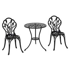 Outsunny Bistro-Set 3-teilig aus Aluminium Gartenmöbel Set mit geschnitztem Design Sitzgruppe mit Gartenstühlen Bistrotisch Schirmloch Outdoor Balkonmöbel Set Balkonset Gartengarnitur Schwarz