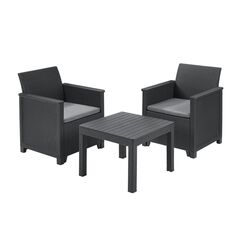 Keter Emma Balcony Gartenmöbel-Set aus Rattan mit 2 Sesseln und Tisch, Graphit