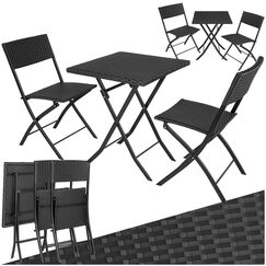 tectake® Rattan Balkon oder Garten Bistro Möbel Set, Sitzgruppe mit 2 Stühlen und 1 Kleiner Esstisch, platzsparend klappbar, Gartenmöbel, Balkonmöbel Kleiner Balkon - schwarz