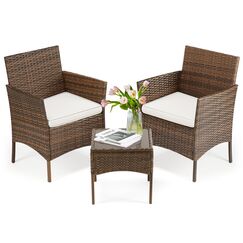 DUMOS Rattan Gartenmöbel Set, Wasserfest und Atmungsaktiv Terrassenmöbel, Balkonmöbel mit 2 Armlehnstühlen, 2-Personen-Möbelsets, Balkon Möbel Geeignet für Balkon, Garten, Hinterhof, Pool (Braun)
