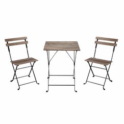 Estosa Bistrot-Set für den Garten mit Tisch und Klappstühlen aus Eisen und Latten aus Akazienholz, bequem und elegant für Außenmöbel, Terrasse und Balkon (schwarz, klein)