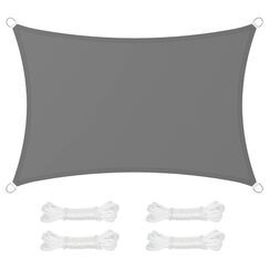 SONGMICS Sonnensegel 2 x 3 m, wasserdicht mit Einer Wassersäule von 665 mm, Sonnenschutz aus reißfestem Polyester, UV-Schutz 93% Terrasse Garten Balkon rechteckig 2m Seile rauchgrau GSH23BK